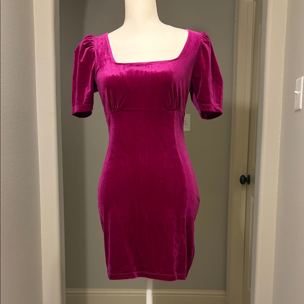 Luxe NWT Fuchsia Velvet Mini Dress